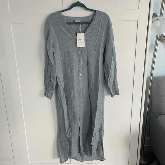 WRAP London NWT Long Sleeve Lightweight Linen Midi Maxi Summer Dress 10, M/L - Picture 2 of 11